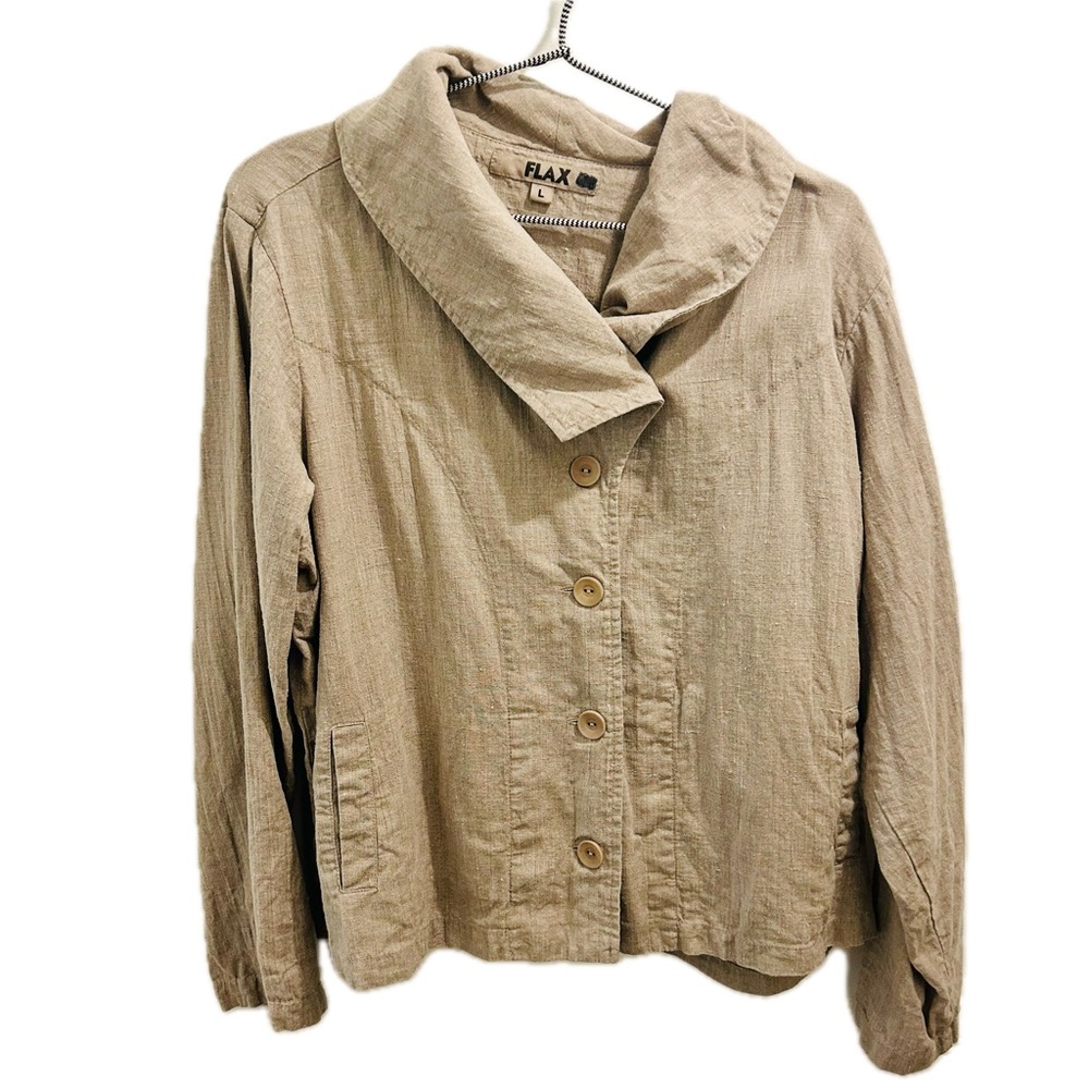 Flax Linen Jacket Large tan brown cardigan natural